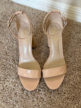 Sam Edelman Yaro Block Nude Patent Ankle-Strap Heels